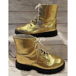 J. Crew-Crew Cuts Girls' lace-up Side Zip lug-sole boots in metallic Gold Size 4